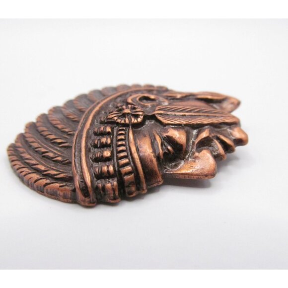 Vintage Copper Native American Chief Profile Pin Brooch - Picture 4 of 11